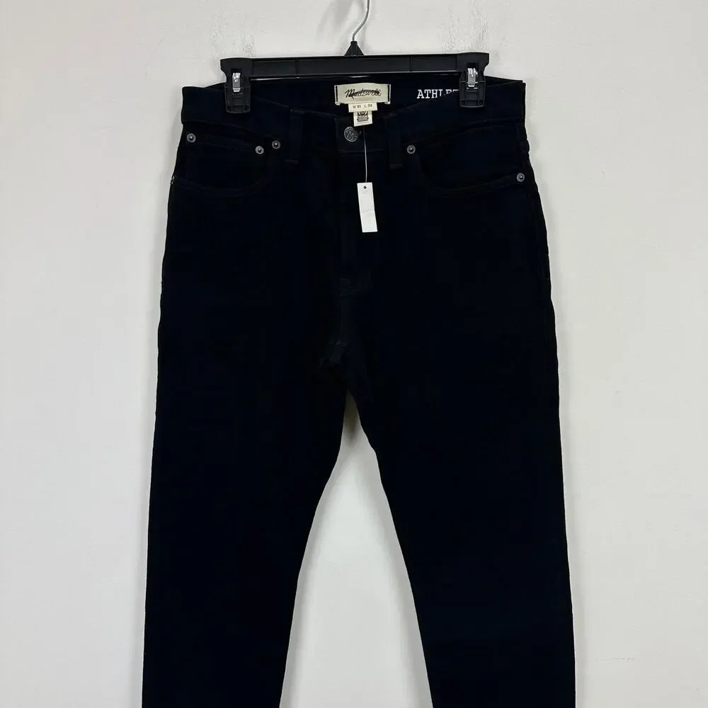 Madewell Athletic Slim Jeans Mens Tapered Stretch Denim Black Mid Rise 31/32 NWT